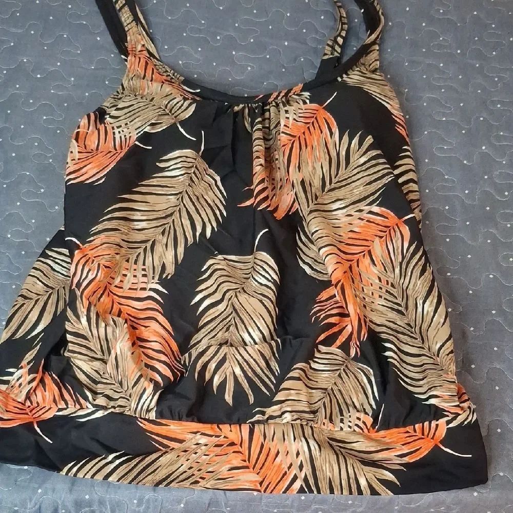 Lascana For Venus Black Palm-Print Tankini Swim Top size 12